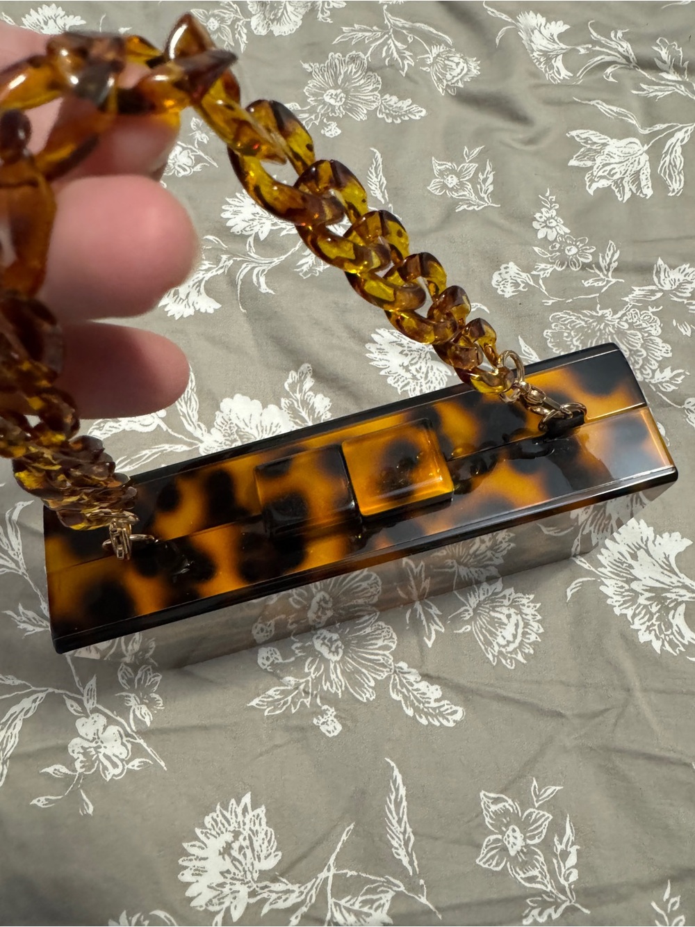 Target Tortoiseshell Acrylic Box Clutch in Amber and Black with Chain Handle - Picture 3 of 3